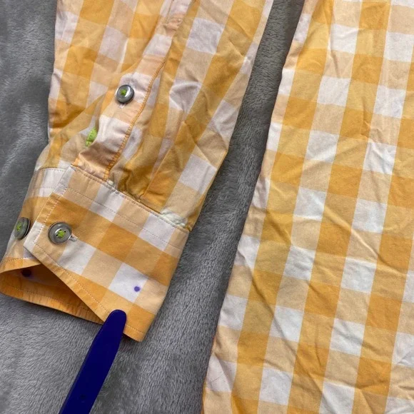 Tommy Bahama Mens Sz M Yellow White Gingham Plaid Long Sleeve Button Up Shirt - Picture 2 of 10